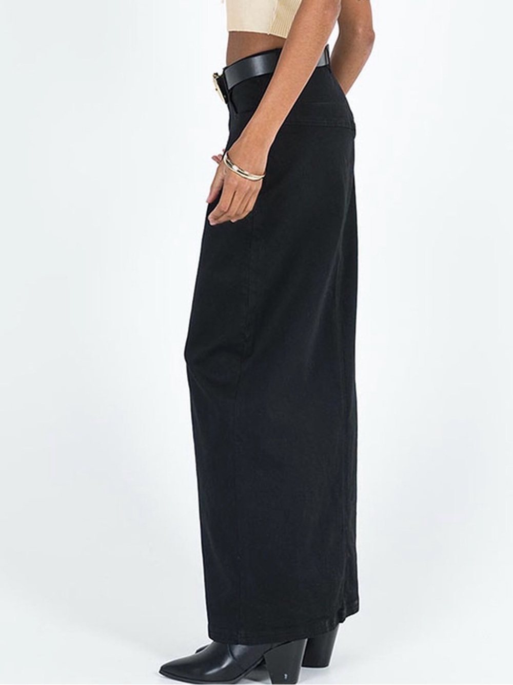 NWT • PRINCESS POLLY • Black Front Slit Denim Maxi Skirt • NEW WITH TAGS - Picture 5 of 10